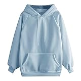 AKOUA Damen Super Soft Pastell Bright Loungewear Hoodie Kapuzenpullover Top Frauen Chrismas Jumper Oversize Pullover Lange Tops Langarm Tshirt mit Taschen Casual Xmas Pullover, blau, XXL