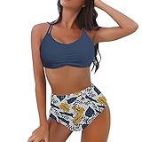 VESNIBA Damen Bikini Set Sportlich Weste Klassisch Rückenfrei Bikinioberteil Zweiteiliger Badeanzug Bauchweg High Waist Bikinihose Bademode für F