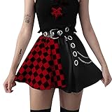 Loalirando Damen Y2K Faltenrock A-Linie Hohe Taille Plaid Röcke Kurz Lace Gothic Minirock E-Mädchen Streetwear (Schwarz und rot, S)