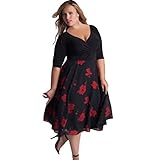 MRULIC Damen Frauen Plus Größe V-Ausschnitt Floral Maxi Abend Party Boho Strandkleid(Rot,EU-52/CN-3XL)