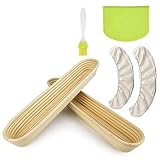tellaLuna Ovale Brotgärkörbe, Backschüssel-Set mit Teigschaber, Leinenauskleidung, Silikonbürste für Profi- und Heimbäcker, 38,1 cm, 2 Stück