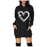 LINYOUY elegant Valentinstag drucken Damen Kapuzenpullover Freizeitkleider Damen Kleid Lange Ärmeltaschen etuikleid Damen elegant Design Locker Kleider etuikleid D