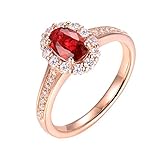 Epinki Rotgold 18K Pärchen Ringe, Klassisch Goldring Damen mit Rubin 0.5ct Rot, als Geschenke für Freundin, Rose Gold, Gr.52 (16.6)