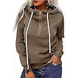 WangsCanis Langarm-Pullover mit Kapuze für Damen mit Reißverschluss, Sweatshirt mit Kordelzug, Jacke mit Taschen, T-Shirt, Pullover, Übergrößen mit Reißverschluss, kaki, S