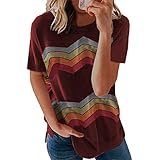 Damen Sommer Kurzarm Rundhals T-Shirts Lässige Oberteile Komfort Locker sitzende Blusen Shirts für Damen Kurzarm Rundhalsausschnitt Lässige Shirts Rundhals Kurzarm Geometrischer Druck Ob