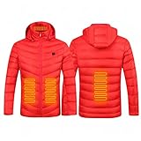 Beheizbare Jacke Damen Herren Winterjacke USB Lade Heizjacke Wasserdicht Winddicht Übergangsjacke Winter Warm Daunenjacke mit Akku und Abnehmbarer Kapuze für Fahrrad Wandern Motorrad Skifahren Camping