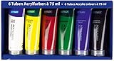 Stylex 28653 - Acrylfarben im Set, 6 Tuben á 75 ml, auf Wasserbasis hergestellt, matt, hohe Deck- und Farbkraft, lichtbeständig, schnelltrocknend und w