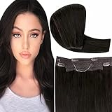 Hetto One Piece Braun Echthaar Extensions Remy Haarteile One Piece Echthaar Secret Fish Line One Piece Extensions Echthaar Haarverlängerungen mit Draht Dunkelstes Braun Natürlich #2 18 Zoll 80g