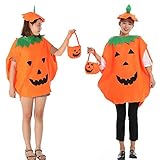 Lifreer Halloween-Kürbis-Kostüm, Partykleid für Erwachsene, mit Halloween-Kürbis-Süßigkeitenbeutel, 2 Stück