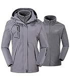 donhobo Damen Jacken 3-in-1 Fleece Gefüttert Winterjacke Winddicht Warm Verdickte Softshelljacke Wasserdicht Outdoor Wanderjacke Funktionsjacke Grau M