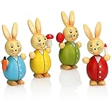 COM-FOUR® 4X Deko-Osterhase aus Holz - Deko-Hase in Vier Farben - Dekofiguren zur Osterdekoration - Holzfiguren für Ostern (4X Hase bunt)