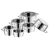 WMF VarioCuisine Topfset Induktion 6-teilig, Kochtopf Set mit Silence- Glasdeckel, Cromargan Edelstahl poliert, Thermometer, Töpfe Set unb