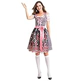 eiuEQIU Dirndl Damen Oktoberfest Kleid mit Schürze und Bluse Rosa & Blau geblümt Kleid Maid Kleid Berufskleidung für Bier, Cosplay, Kostüme, Dienstmädchen Set, Arbeitskleidung, Party