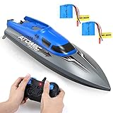 Ferngesteuertes Boot 25KM/H 2.4GHz RC Boot für Erwachsene & Kinder mit doppelter Luke Wasserdichtes Design, Rumpf Flip, Anti-Kollision, 2 Batterien 40 Minuten, Low Power Alarm Rennb