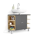 Vicco AQUIS Waschtischunterschrank Anthrazit Eiche Badschrank Badezimmerschrank Waschbeckenunterschrank Unterstellschrank