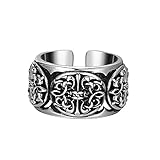 NJKM S925 Sterling Silber Rebe Hohl Finger Ring Herren Abschnitt Öffnung Einstellbare Vintage Alte Ring Punk Ring Gravur Ring Breite 1,4 cm Gewicht 13,1 G