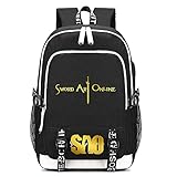 ZZGOO-LL Doppelreißverschluss Gold SAO Sword Art Online Kirito/Yuuki Asuna Anime Cosplay Bookbag College Bag Rucksack Schultasche USB D-Black