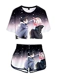 WANHONGYUE Anime Darling In The Franxx 3D Druck T-Shirt und Kurze Hosen Damen Mädchen Crop Top und Shorts Zweiteiler Anzug Set 1003/1 XXL