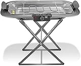 Elektrische Grill, 2 in 1 elektrische Holzkohle Grill mit Ständer, Multifunktionale 6-Gang-Temperaturanpassung Elektrische rauchlose BBQ Grill Outdoor Grill Camping-Picknick-T