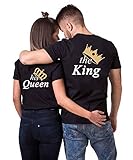 Daisy for U King Queen Pärche Shirts Set für Paar Partner Look T-Shirt Velentienstag Geschenk Tops Paare Baumwolle mit Aufdruck King-1 Stücke, L, King(herren)-schw