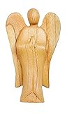 TEMPELWELT Deko Figur Schutzengel Erzengel stehend aus Hibiskus Holz, Höhe 20 cm groß hell braun, Kunsthandwerk aus Bali Engel Holzengel b