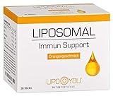 LIPOSOMAL Immun Support, Flüssig-Sticks mit Vitamin C, Zink, Selen und Vitamin B6, für ein funktionierendes Immunsystem, bei Müdigkeit und Erschöpfung, mit Orangen-Geschmack