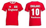 Fruit of the Loom England Herren T-Shirt Retro mit Wunschname & Nummer|rot L