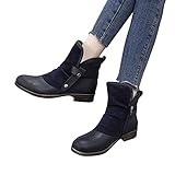 LLDG Combat Stiefel Damen Stiefeletten mit Schnallen reißverschluss Biker Boots mit Blockabsat Retro Ankle Boots Kurzschaft Boots Modische Chelsea Boots Knöchel Stiefel Kurz Mode-S