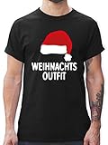 Weihnachten & Silvester Geschenke Party Deko - Weihnachtsoutfit mit Weihnachtsmütze - L - Schwarz - T-Shirt - L190 - Tshirt Herren und Männer T-S