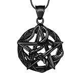Pentagramm Wicca Anhänger Halskette - Herren Schlange Stern Satanic Amulett Glücksbringer Anhänger 316L Edelstahl Traditionelles Siegel von Solomon Schmuck für Männer schwarz Metall plattiert SP0054B