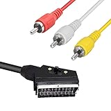 GELRHONR Scart auf 3 Cinch-Kabel, Scart 20 Pin auf AV Composite Audio/Video mit In/Out-Schalter-Schw