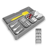 Besteckkasten Für Schubladen,Expandable Kitchen Drawer Organizer für Besteck,Schubladeneinsatz Besteckeinsatz,Bis Zu 9 FäChern ca. 16,5-30 X 40,5 X 5,5 cm(grau)