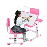 Kinderschreibtisch, Kinderschreibtisch höhenverstellbar mit Lampe, Schreibtisch Kinder mit Stuhl und Schublade Ergonomisches Design mit kippbaren Desktop-Schubladen Aufbewahrung, S