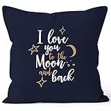 MoonWorks Kissenbezug für Freund, I Love You to The Moon and Back, Geschenk Liebe Freundschaft, 40x40, Baumwolle, Navy U
