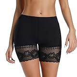 Joyshaper Unterhosen Damen mit Spitze Unter Rock Kurz Hose Anti-Chafing Anti-Rutsch Lace Leggings Sicherheits Shorts Miederhose Miederslip Miederpants Nahtlose Unterwäsche (Schwarz, Small)