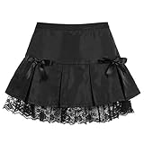 goodjinHH Damen Niedrige Waist Spitzennähte Röcke Schleife Rock Faltenröcke Kurzer Rock Solid Niedrige Taille Mode Hundert Passender Faltenrock Minirock (schwarz, S)
