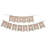 Soleebee Happy Birthday Geburtstag Sackleinen Banner, perfekte DIY Dekoration Dreieck Flagge Wimpelkette für Hochzeit, Babydusche, Geburtstag, Party und Anderen Feiern (Weiß)