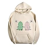 NHNKB Hoodie Damen Sweatshirt mit Kapuze Niedlich Dinosaurier Muster Kapuzenpullover Hooded Damen Jugendlich Winterp