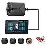 Jansite USB TPMS Reifendruckkontrollsystem, Reifendruck-Alarmsystem für das Auto Android Navigation Player mit 4 Wasserdichten externen S