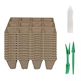 Sebaoyu Anzuchttöpfe Biologisch Abbaubar, Torftöpfe 12 Gittern 12 PCS, Saattopf Setzlinge, mit 12 PCS Pflanzenetikett et 2 PCS Transplantationswerkzeug, Pflanztopf, Anzucht Top