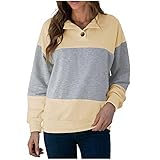 Casual Farbblock Pullover Oberteile Damen Patchwork-Fleecepullover Warm Langarm Sweatshirt Colorblock Langarmshirt Rundhals Frauen Patchwork Bluse T-Shirt Tops Pulli Herbst Winter Locker Shirts Jack