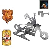 VOMONO Edelstahl Motorrad Grill Hähnchenständer Tragbarer Hähnchenständer Bier BBQ Grill Rack mit Gläser für Picknick Camping Party