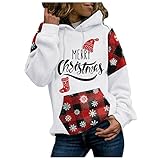 YAOBF Sweatshirt Weihnachten Pullover Lässiges Langarmshirt Lose Weihnachtspullover Herbst Winter Jumper Pulli Wintermantel Damen Hellblau Weihnachtspullover (Schwarz 2,XXL)