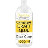 Creative Deco Universal PVA Kinder Bastel-kleber | 1000ml Leim für Papier, Pappe, Holz, Glas | Verklebt Leder, Keramik, Filz | Trocknet klar | Ungiftig | Schnell trocknend | Perfekt für Kunstprojek