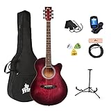 Winzz Akustikgitarre Rot, Westerngitarre 40 Zoll, Gitarre Anfänger Set mit Gitarre Tonabnehmer, Gitarrenständer, Gitarren Plektrum, Gitarrengurt, Gitarrenstimmgerät, G