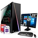 Gaming Komplett PC Set|AMD Athlon 300GE|Marken Board|22 Zoll Monitor|Radeon RX Vega3 3-Core Grafikchip|120GB SSD|Windows 10 Pro|WLAN|3 Jahre G