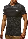 Leif Nelson Herren Sommer T-Shirt Rundhals-Ausschnitt Slim Fit Baumwolle-Anteil Moderner Männer T-Shirt Crew Neck Hoodie-Sweatshirt Kurzarm lang LN405 Schwarz M