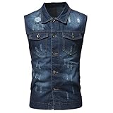 Tankshirt Herren Sommer Knopfleiste Taschen Herren Shirt Slim Fit Sport Kent-Kragen Herren Top Ärmelloses Basic Loch Trend Herren Tank Top D-Blue(A) L