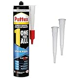 Pattex One for All Universal, Montagekleber & Fugendichtmasse für innen & außen, transparent, mit Temperatur-, UV-, Witterungs- & Wasserbeständigkeit, Spar-Set 1x310g, 2xErsatzspitzen, 9HPXFITP1X