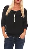 Malito Damen Bluse mit passender Kette | Tunika mit ¾ Armen | Blusenshirt mit breitem Bund | Elegant - Shirt 1133 (schwarz)